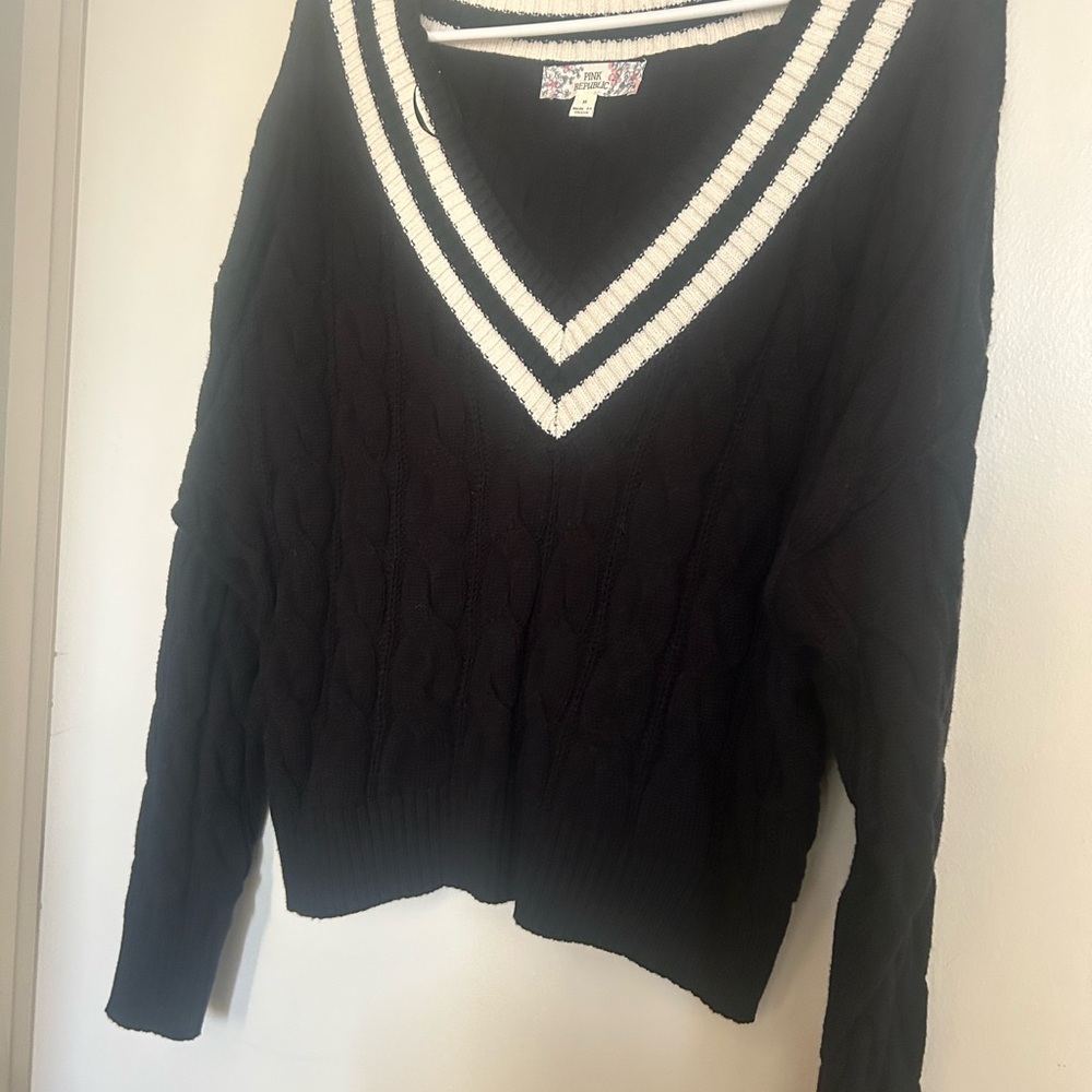 Pink Republic Black and White V-Neck Sweater